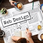 Webdesigner mit Webdesign Karte und Kaffee am Tisch