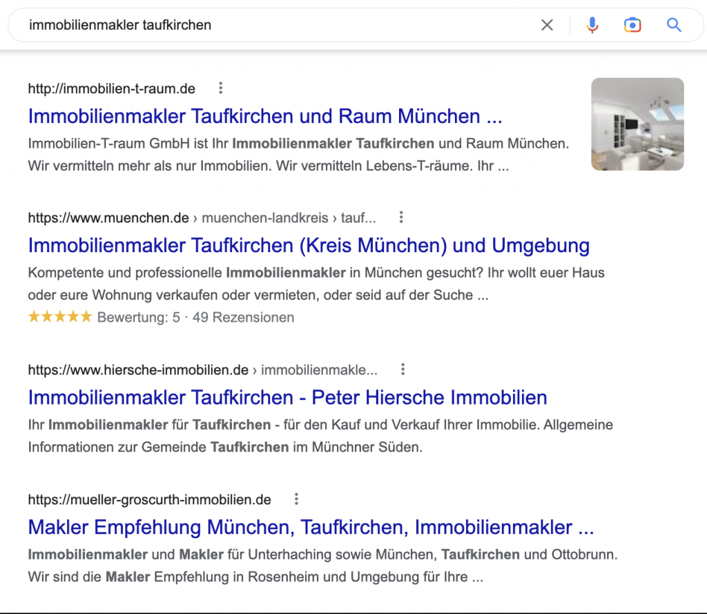 Google Suchergebnisse Immobilienmakler Taufkirchen